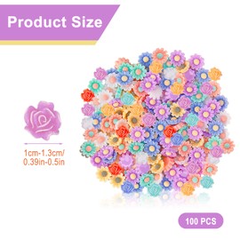 100 PCS Flower Resin Charms, Assorted Slime Charms Mini Resin Flower Flatback Cabochons Beads for DIY Scrapbooking Jewelry Making Craft Decorations (Daisy + Rose)