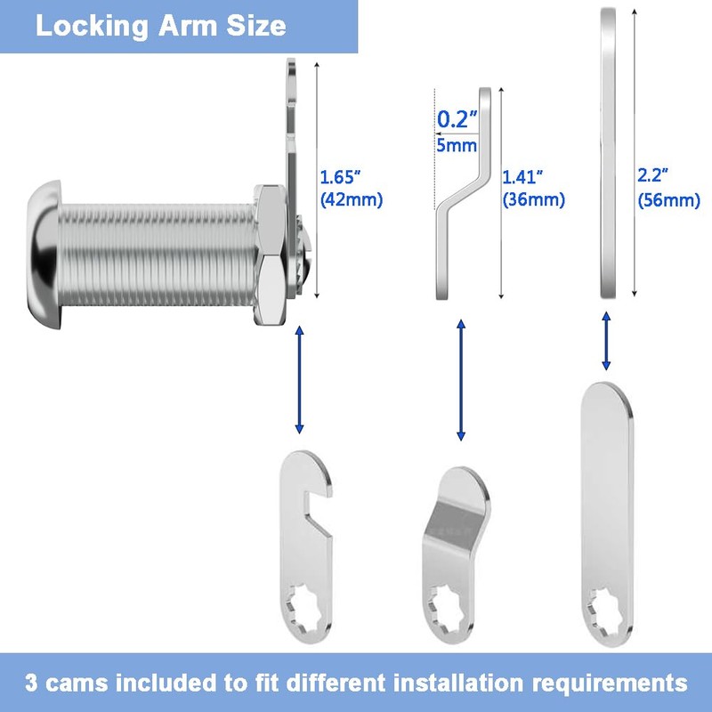 Cabinet Locks with Keys, Keyed Alike Cam Lock, 1-3/8'' Long,