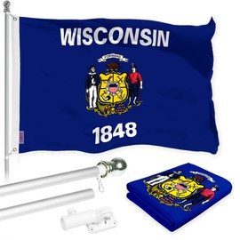 G128 Combo Pack: 6 Ft Aluminum Spinning Flagpole (Silver) & Wisconsin WI State Flag 3x5 Ft, LiteWeave Pro Series Printed 300D Polyester | Pole with Flag Included