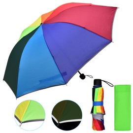 DealKits Children's Umbrella, Children's Umbrella, Mini Rainbow Lightweight Umbrella for Boys and Girls, Safety Reflex Pocket Umbrella for Bag, Backpack or Travel, multicoloured