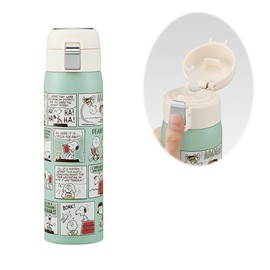 Skater STOT5ST-A Straw Mug Bottle, 16.2 fl oz (480 ml), For Cold Insulation, Stainless Steel Water Bottle, Snoopy One-Touch Open,