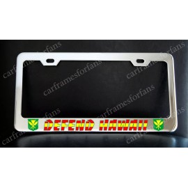 none Defend Hawaii License Plate Frame, Custom Made of Chrome Plated Metal