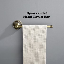 Lucyound Antique Brass Hand Towel Bar, 12 inch Open-Ended Small Towel Holder Wall Mounted, Vintage Gold Decorative Bathroom Accessories, Petal-Relief Series