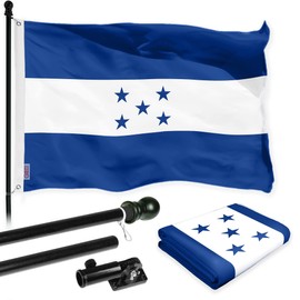 G128 Combo Pack: 6 Ft Spinning Flagpole (Black) & Honduras Flag 3x5 Ft Printed 150D Polyester, Brass Grommets (Flag Included) Aluminum Flag Pole