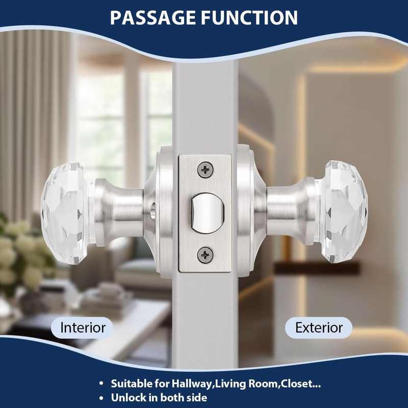 Orger 5 Pack Glass Door Knobs for Hallway and Closet,