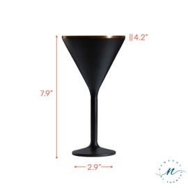 NEWPORT Stemware Collection Premium Vacuum Insulated Stainless Steel Martini Glasses, Lightweight Margarita Glasses, Unbreakable & Drinks Stay Cold, Non-Slip Silicon Base, Cocktail Glasses, 8oz, Black