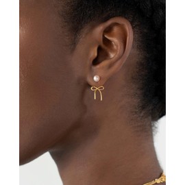 Sargetou Bow Earrings for Women,14k Gold Plated Pearl Bow Earring Bow Ribbon Stud Earrings Drop Dangle Bow Tie Dainty Earrings Trendy Jewelry