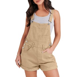 ANRABESS Overalls for Women 2025 Summer Casual Loose Fit Adjustable Shorts Denim Overall Rompers Bib Jeans Shortalls Khaki X-Large