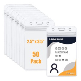ZANQU 50 Pack Thick ID Badge Holders, Vertical Clear Card Holder with Waterproof Resealable Zip (50 Pack Vertical)