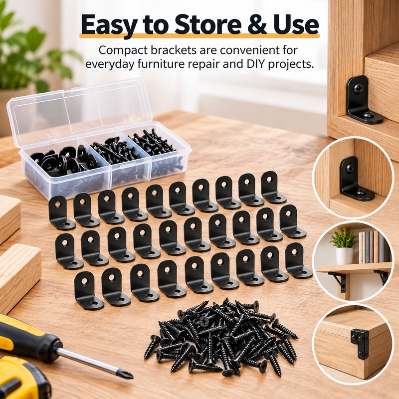 L-Shaped Corner Brackets for Wood Furniture – Black Stainless Steel