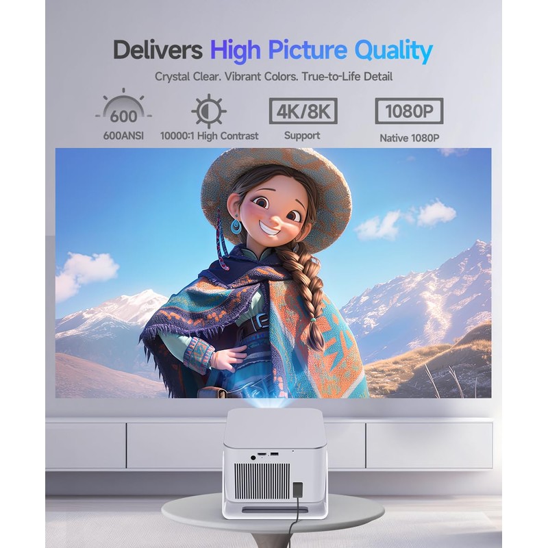 Smart Projector with 4K 8K Support, Android 14 Mini Projector