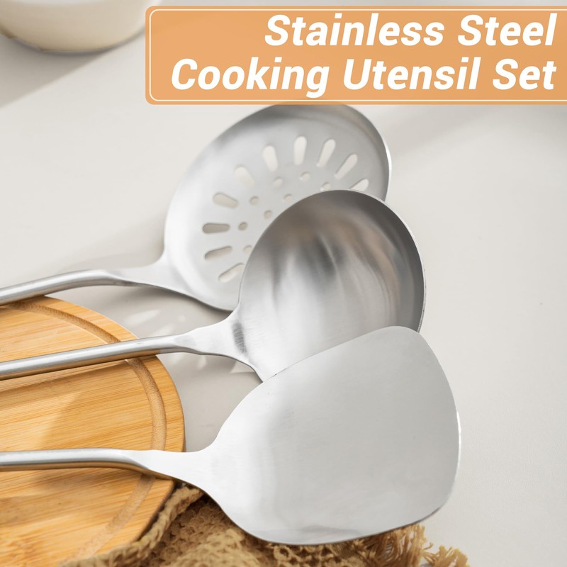 FJNATINH Cooking Utensils Set with Wood Handle, 6 PCS Wok