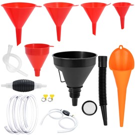 Filling Funnel Set Fuel Funnel Petrol Hand Pump Transfer Pump Petrol Pump 8 Pieces Universal Car Petrol Fuel Funnel with Removable Hose and Manual Oil Absorber (8 Pieces)