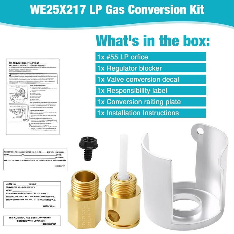 WE25X217 Dryer LP Conversion Kit for WE25M0032, WE25X0190, WE25X0214, WE25X0216
