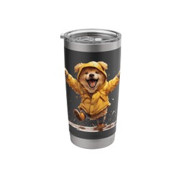 Cute Welsh Corgi Dog Wearing Yellow Raincoat Raindrops Puppy Stainless Steel Insulated Tumbler