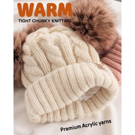 FURTALK Unisex Baby Toddler Child Fleece Lined Cute Beanie Knitted Hat with Double Faux Fur Pompoms Warm Winter Hat for Girls and Boys, beige