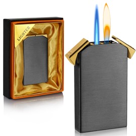 Kantion Dual Flame Lighter, Switchable Torch Jet Lighter & Soft Flame Lighter, Refillable Butane Lighter, Cool Pipe Lighters, Unique Gifts for Family Friend Men(Black,Without Fuel)