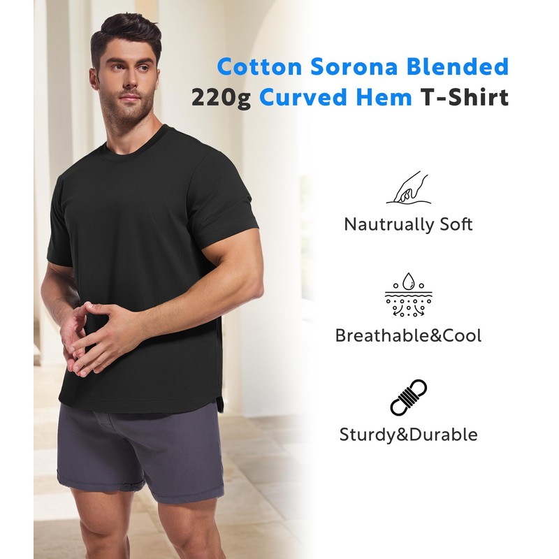 DAVID ARCHY Men's Heavyweight T-Shirt Cotton Sorona Casual Plain Shirts