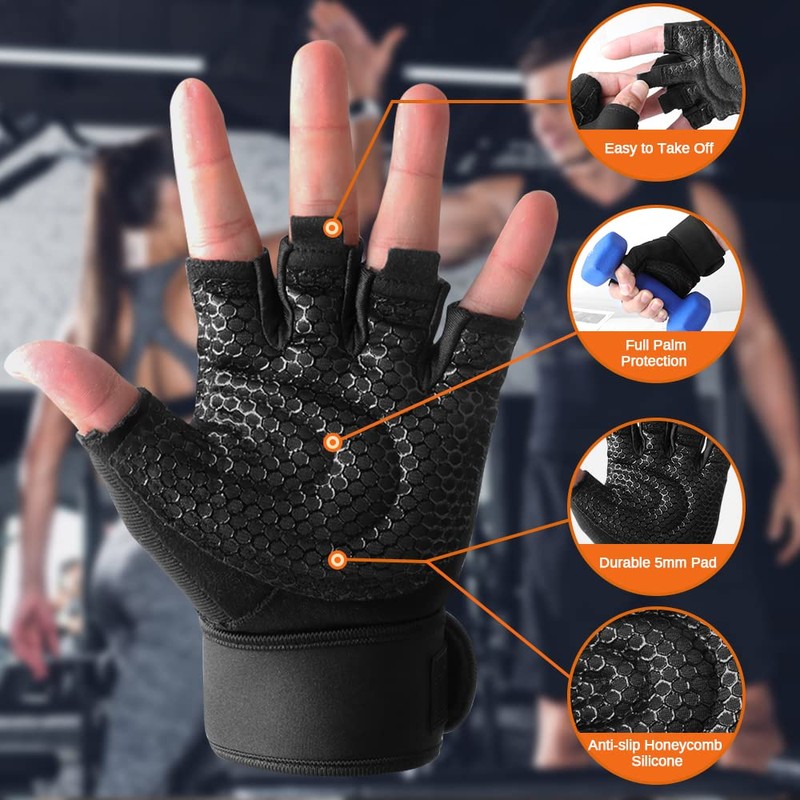 HCFGS Gym Weight Lifting Workout Gloves with Wrist Wrap Support,