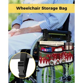 Walker Basket Accessories Christmas Wheelchair Bag with Cup Holder for Folding Walker-Water Resistant Red Christmas Gnome Seniors Walker Tray Pouch Snowflake Cardinal Bird Winter Holidays