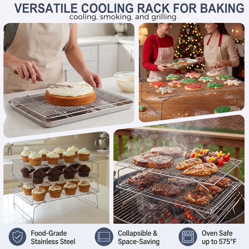 E-far Cooling Rack for Cooking and Baking-4-Tier, 15”x10” Collapsible &
