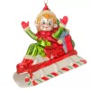 RAZ Imports NEW!~RAZ Imports~4" GLASS GLITTERED ELF ON CANDYCANE SLED CHRISTMAS ORNAMENT