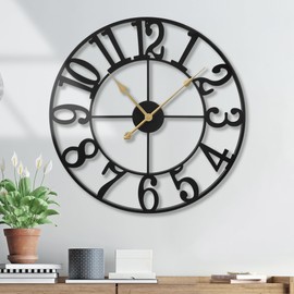 Jassurance Wall Clock Battery Operated,Silent Non Ticking Modern Rustic Metal Small Clocks for Living Room/Bedroom/Office/Kitchen/Farmhouse Home Decor-16IN(Arabic Number-Black)