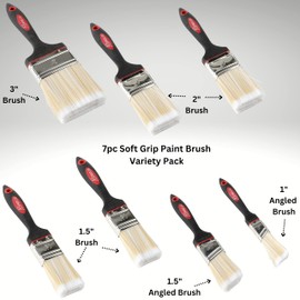 ATE Pro. USA - 7pc Professional Soft Grip Paint Brush Set | Heavy Duty Variety Pack | 3" Paint Brush, 2" Brush, 1.5" Brush, 1.5" Angled Brush, 1" Angle Paint Brush | Stain Brush | Trim Paintbrush