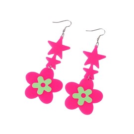 Todu 80s Neon Earrings for Women Boho Hot Pink Star Daisy Flower Acrylic Drop Dangle Y2k Vintage 60S 70S 80S Outfit Party Costume Accessories Jewelry