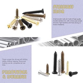 Swpeet 2200 piezas 4 colores tornillos para madera y tablaroca de 6 mm a 16 mm, kit mini tornillos de cabeza plana Phillips y autorroscantes