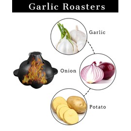 Pinra Pre-Seasoned Cast Iron Dutch Oven Pot, Potato Garlic Roaster Baker, Roasted Garlic Potatoes Cooker for Kitchen Oven or Outdoor BBQ Grill, Cast-Iron Ramekin Pot with Lid