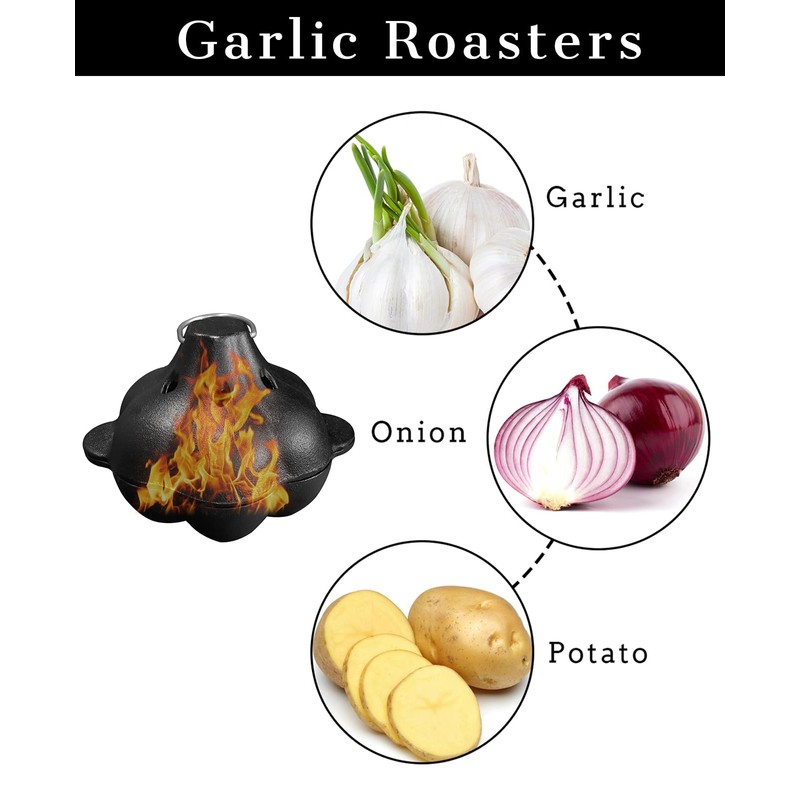 Pinra Pre-Seasoned Cast Iron Dutch Oven Pot, Potato Garlic Roaster