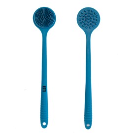 EOT Wellness Bendable Long Handled Silicone Body Brush & Hair Scrubber - Bath Shower Back Brush, Shampoo Hair & Scalp Massager, Back Scrubber for Shower (Blue Sapphire)