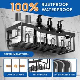 Prlsca 5 Pack Shower Caddy with Hooks,No Drilling,Large Capacity,Adhesive Shower Organizer for Kitchen&Home Decor & Dormitory,Bathroom Storage Essentials（Black）