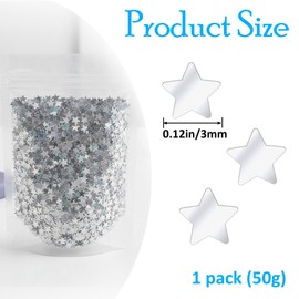 PAGOW 50g/1.76oz Tiny Star Glitter, 3 mm PVC Star Shaped Confetti for Table