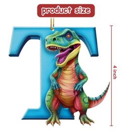 Christmas Dinosaur Ornaments, 26 Letter Cartoon Pendant, Tree Ornaments, Car Interior Pendant, Cute Indoor Dino Figures Hanging Gift, Funny Dinosaur Decor (T)