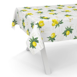 ANRO Oilcloth Tablecloth Washable Wax Tablecloth Garden Tablecloth Round Oval Square 100 x 140 cm Cut Edge Lemon