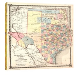 GRANDART.COM - County Map of Texas & Indian Territory 1872 - Canvas Wall Art By MCA