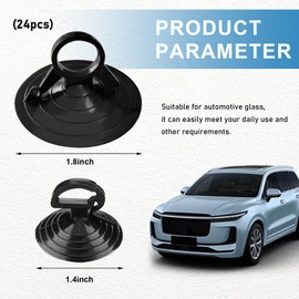 Ohleats 24PCS Car Glass Windshield Sunshade Suction Cups, Powerful Pull Ring Dovetail Sucker Hooks, Multi-Purpose Window Suction Cups for Kitchen Bathroom, Car Accessories (Black, 4.5 cm)