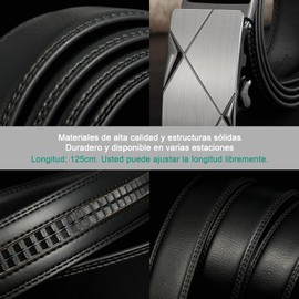 Cinturones Hombre de Piel Cortable - Ajustable y Recortable - Cinturón Hebilla Extraíble - 125cm (2Pcs Negro + marrón, 125 cm)