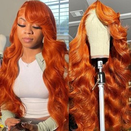 yeeport Ginger Lace Front Wigs Human Hair 13x4 Body Wave Ginger Orange Lace Frontal Wigs Human Hair 180% Density Pre Plucked With Baby Hair HD Transparent Lace Glueless Colored Wig Human Hair 20 Inch