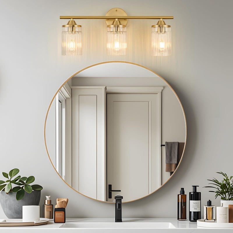 Jonsi Gold Bathroom Light Fixtures 3-Light Vanity Lights Modern Wall