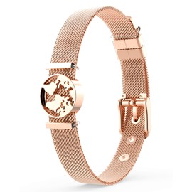 THIORA® - Bracelet with Charms, Pendant Charms, Rose Gold Silver Gold | Bracelet Bangle, Gift, Mesh Charm Bracelet Set Women, Classic Line, Stainless Steel, One World Rose Gold