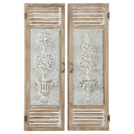 Deco 79 Metal Tree Home Wall Decor Relief Wall Sculpture with Louvered Design, Set of 2 Wall Art 15"W, 52"H, Brown