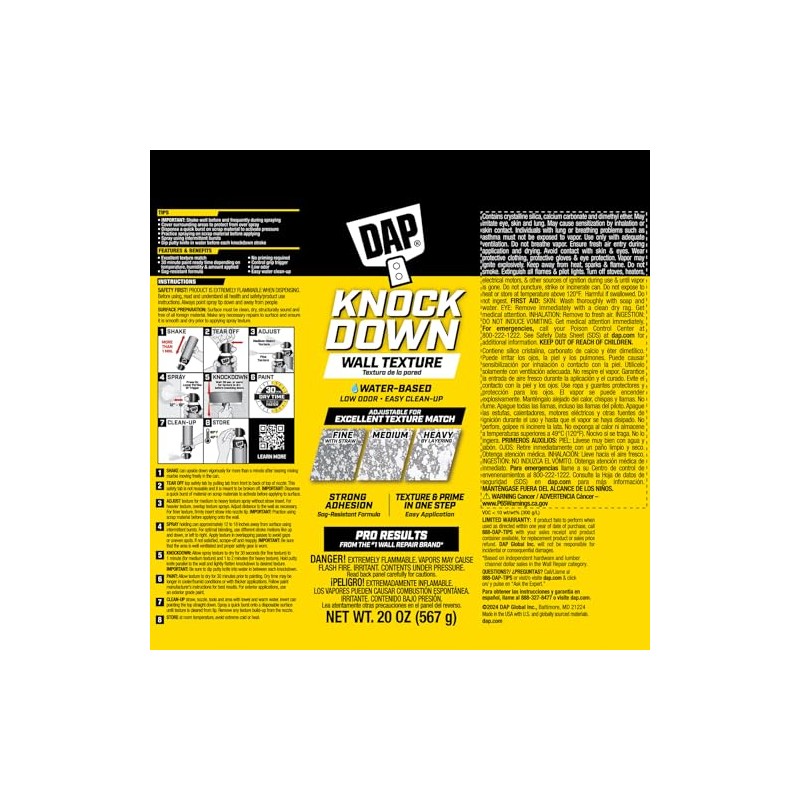 DAP 7079850020 Spray Knockdown Water Based Wall Texture Quick Repair,