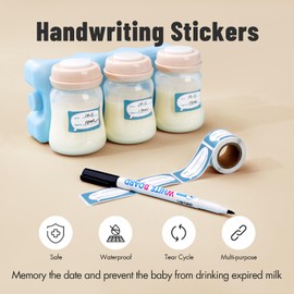 Phanpy Breast Milk Storage Bottles 3pcs+Milk Storage Bags 10pcs+Handwriting Stickers, 6oz Breastmilk Storage Containers for Fridge, Wide Neck Breast Milk Freezer Storage Organizer