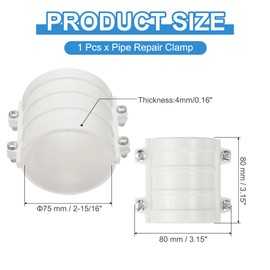 PATIKIL 2-15/16" Water Pipe Repair Clamp PVC Leak Sealer for OD 75mm PE/PPR/Pipes and Plumbing (Length 3.1 Inch), White