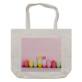 Ambesonne Easter Bunny Shopping Bag, Funny Photo of Dyed Eggs and Bunnies in a Row Holiday Theme, Eco-Friendly Reusable Bag for Groceries Beach and More, 15.5" X 14.5", Cream