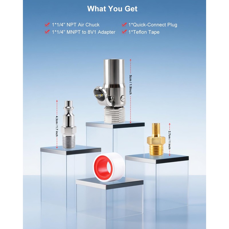 GODESON Locking Air Chuck, 12-Jaw No-Leak Design, 1/4" NPT Closed