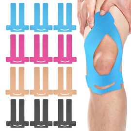 XFSRG 12 Stück Kinesiotapes Knie Vorgeschnitten Knee Kinesiotape Schmerzlinderung Wasserdichtes Elastisches Physio Tape für Knieschmerzen(Multicolour)